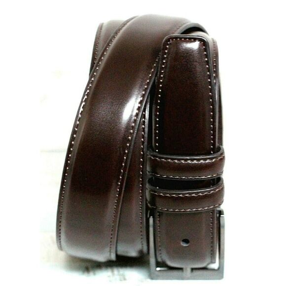 STITCHED REDDISH BROWN GENUINE LEATHER 1 1/8"Wd CASUAL DRESS MEN'S BELT 40 (G22 - Picture 2 of 10